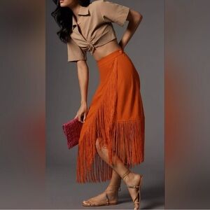 le superbe, fringe with benefits skirt, 6, terracotta